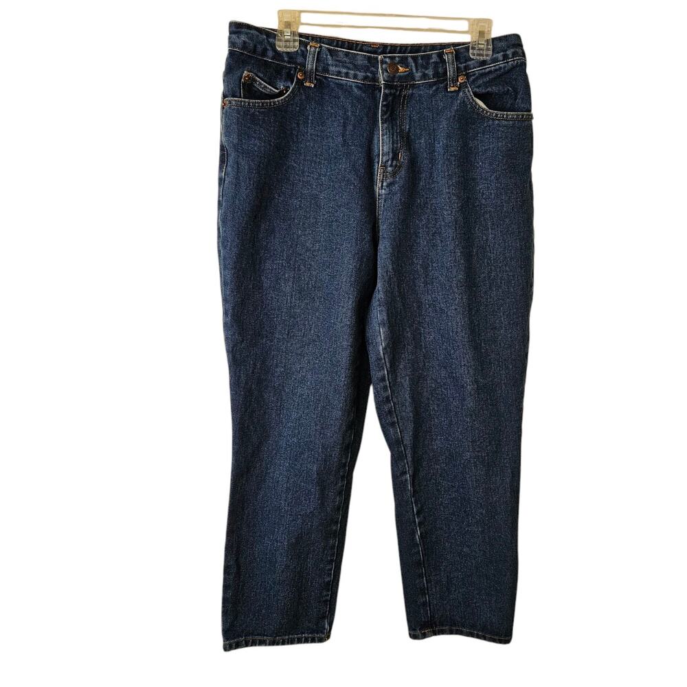 Bill Blass Women's Size 12P High Rise Dark Wash 5 Pockets Easy Fit Mom Jeans